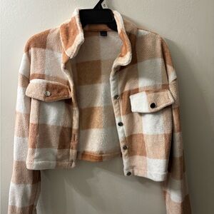 Plaid Tan and White Women's Jacket